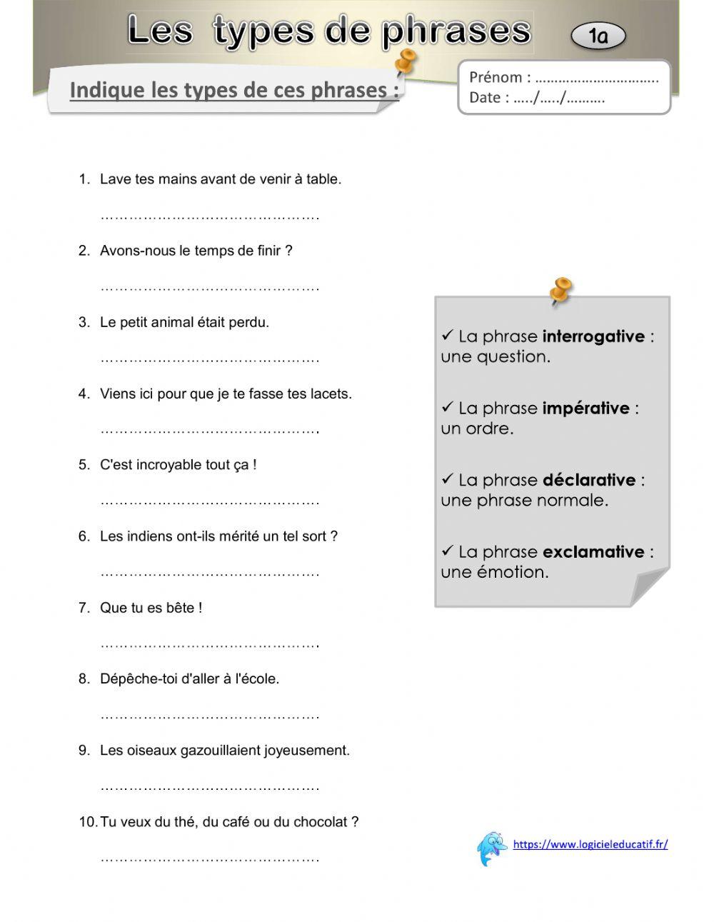 Exercice Les Types De Phrases Ce2 Les types de phrases worksheet | Live Worksheets