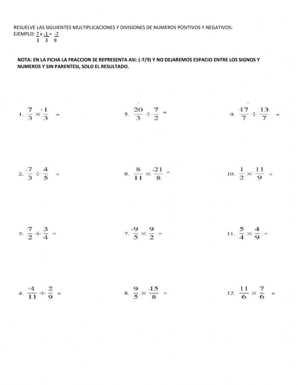 Multiplicación y división de fracciones