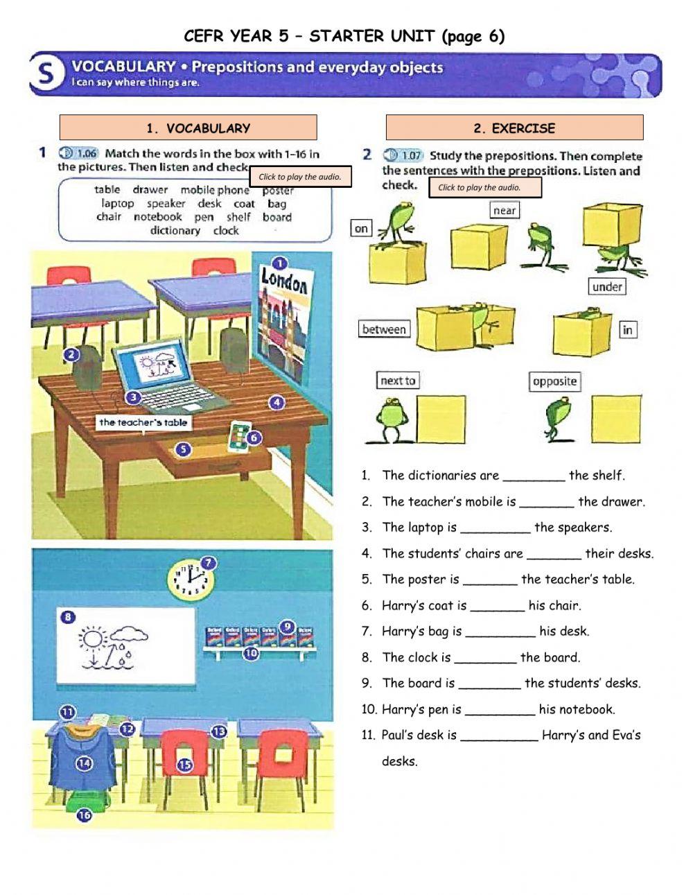 CEFR Year 5 Starter Unit - Prepositions (page 6)