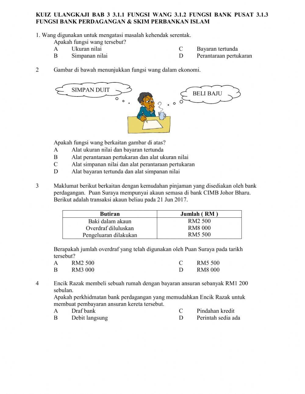 Kuiz ulangkaji bab 3-Ekonomi- Wang,Bank & Pendapatan