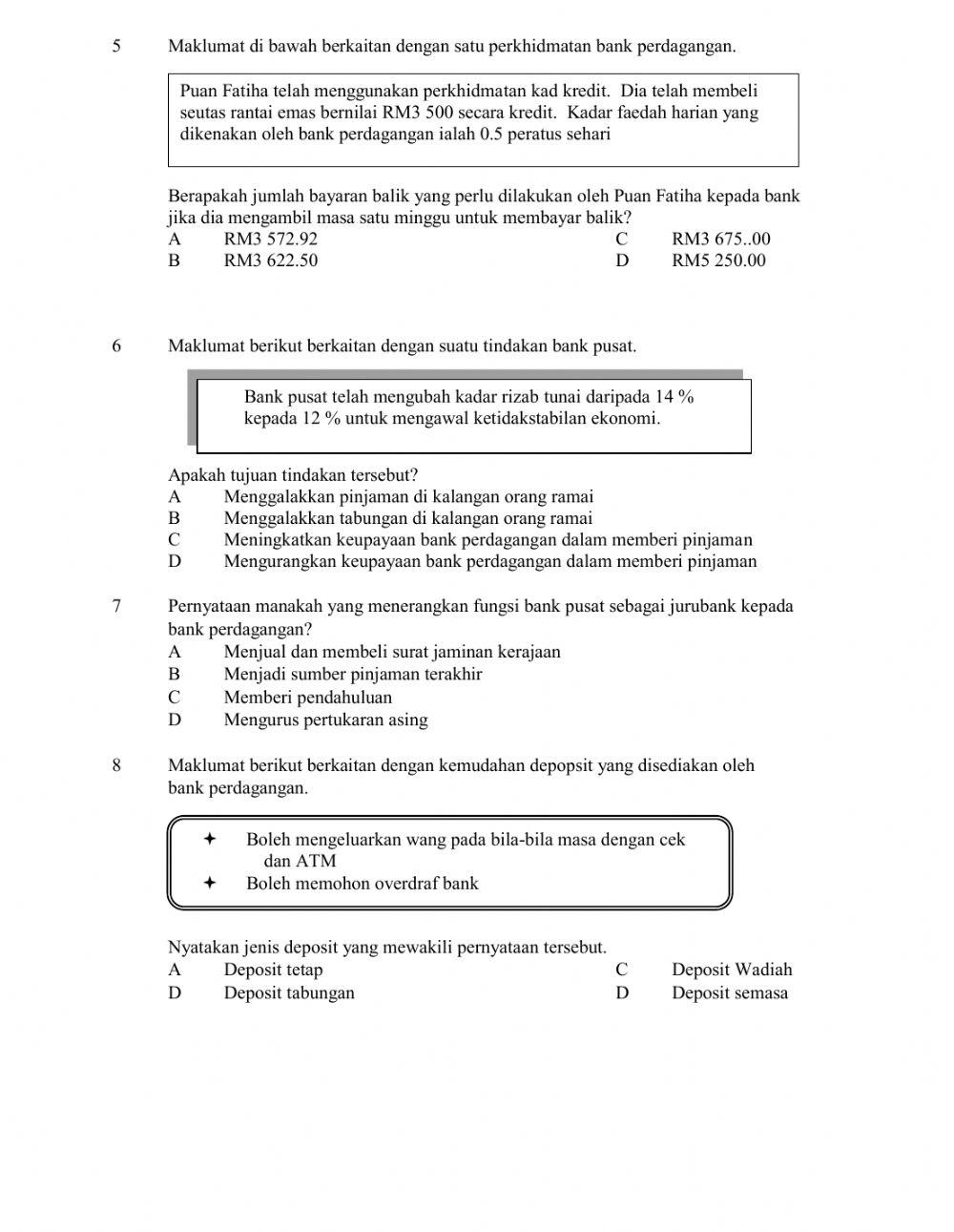 Kuiz ulangkaji bab 3-Ekonomi- Wang,Bank & Pendapatan