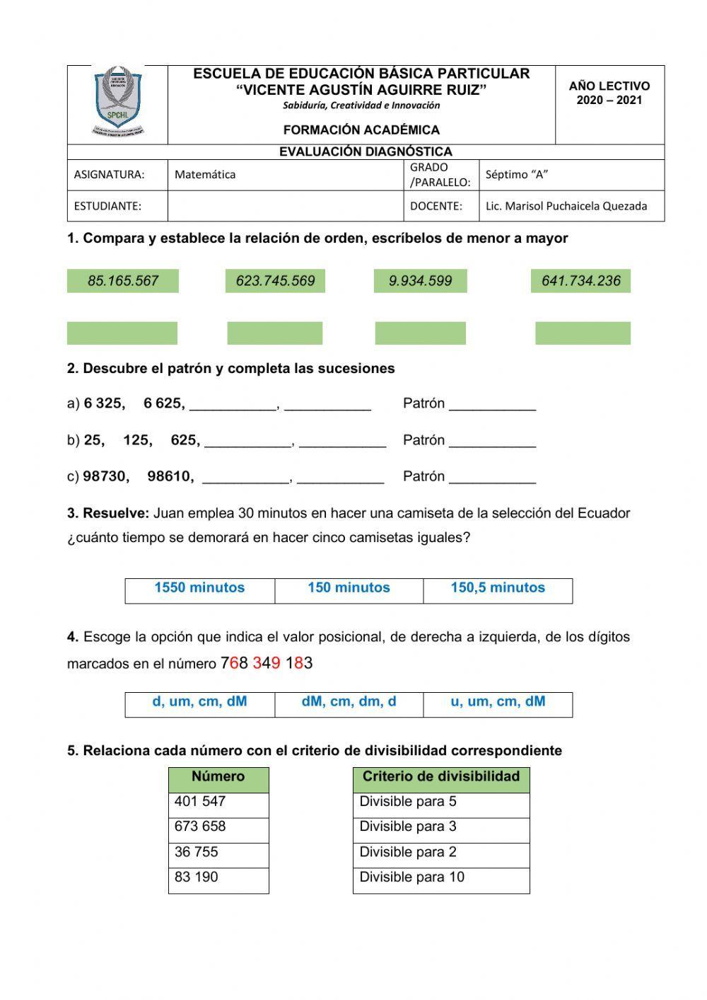 Matemática Séptimo grado