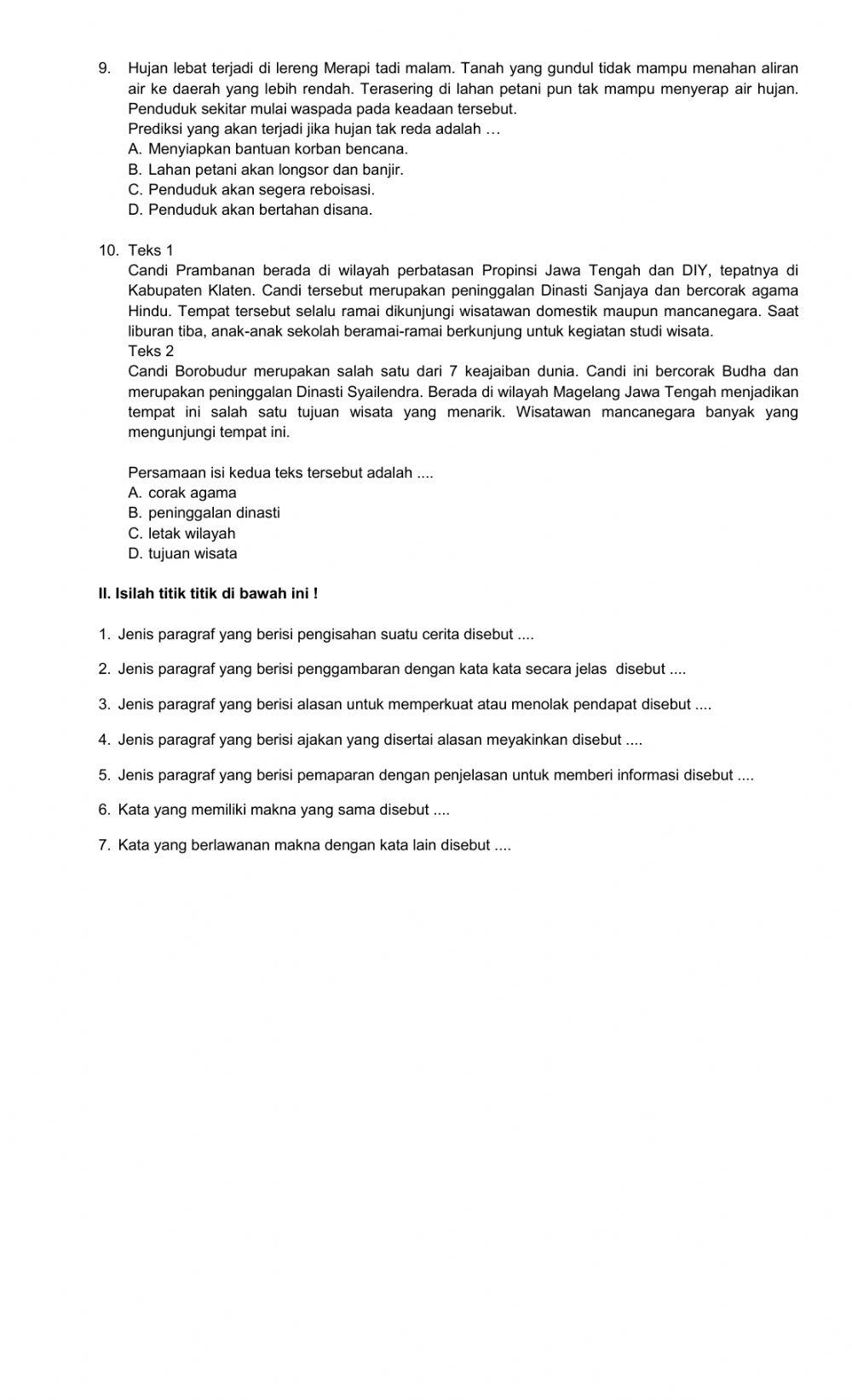 Soal Latihan Bahasa Indonesia