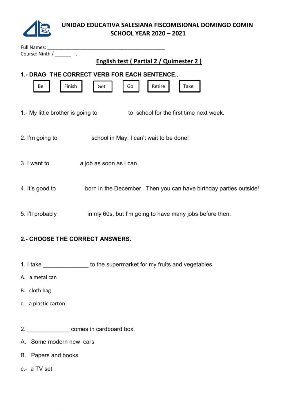 English test ( partial 2 - quimester 2)