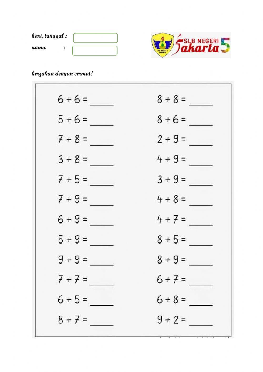 Penjumlahan bilangan asli sampai 20