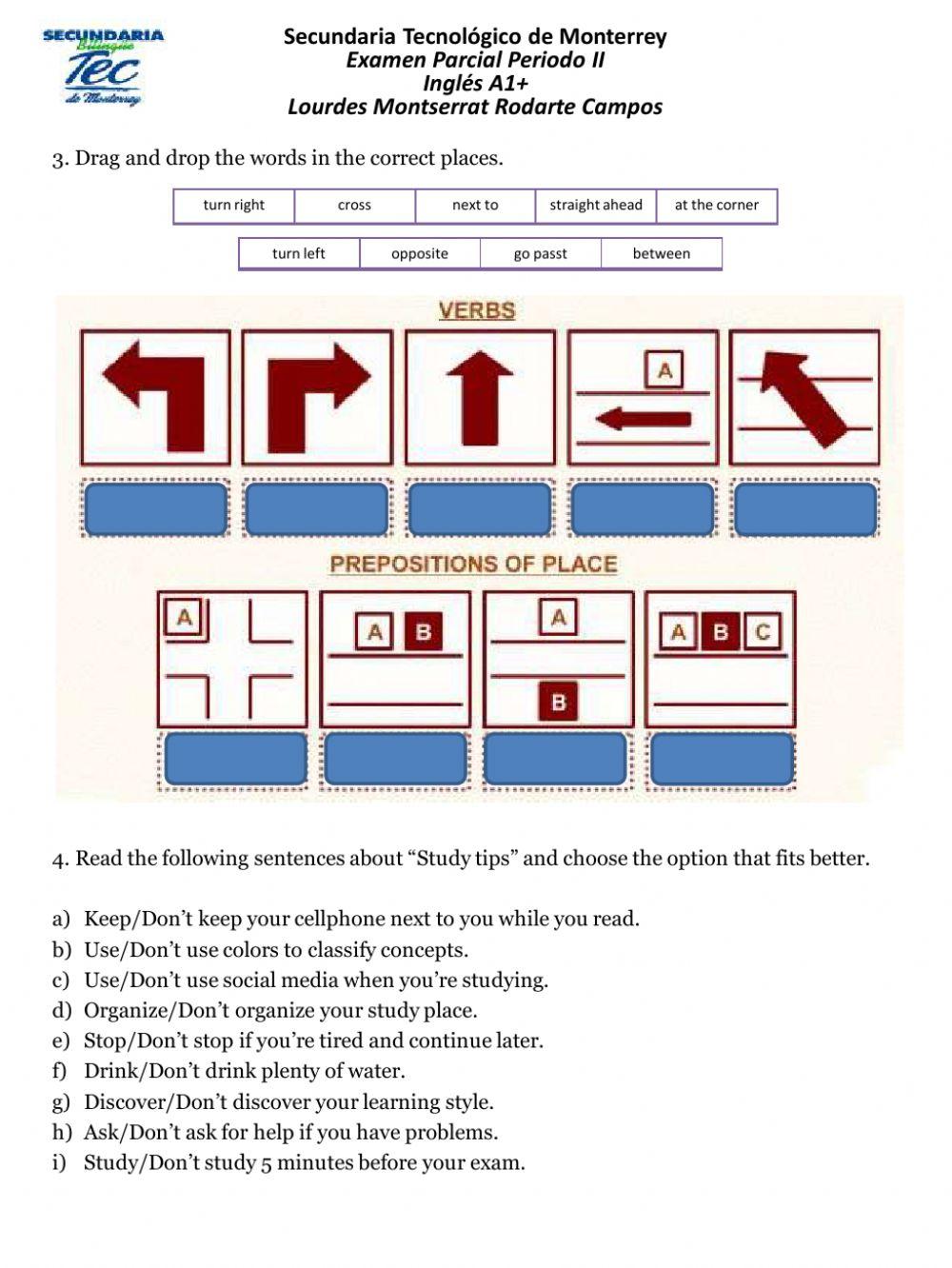 Segundo examen parcial de Inglés A1+