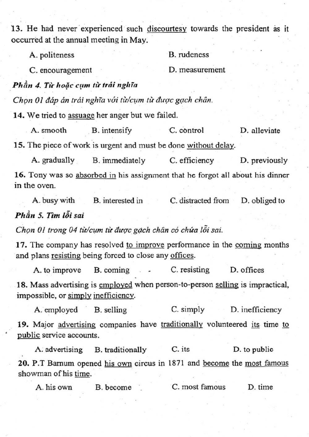 Đề thi đánh giá năng lực ngoại ngữ Tiếng Anh vào lớp 10 Chuyên ngoại ngữ - Số 2.1