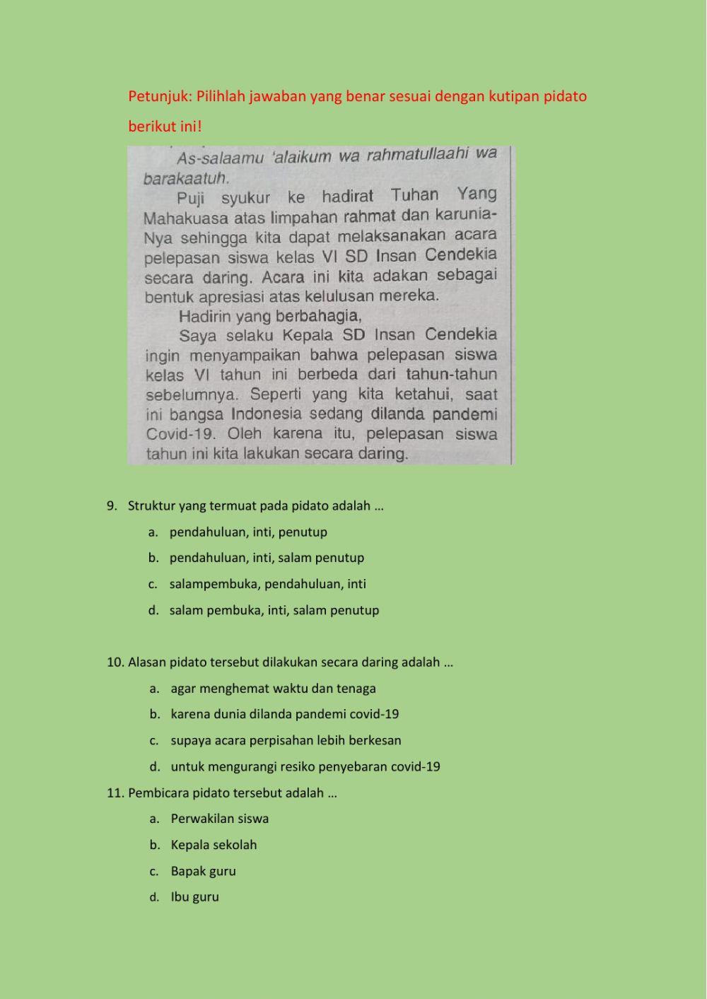 Latihan Soal Tema 7 ST1 Bhs. Indonesia