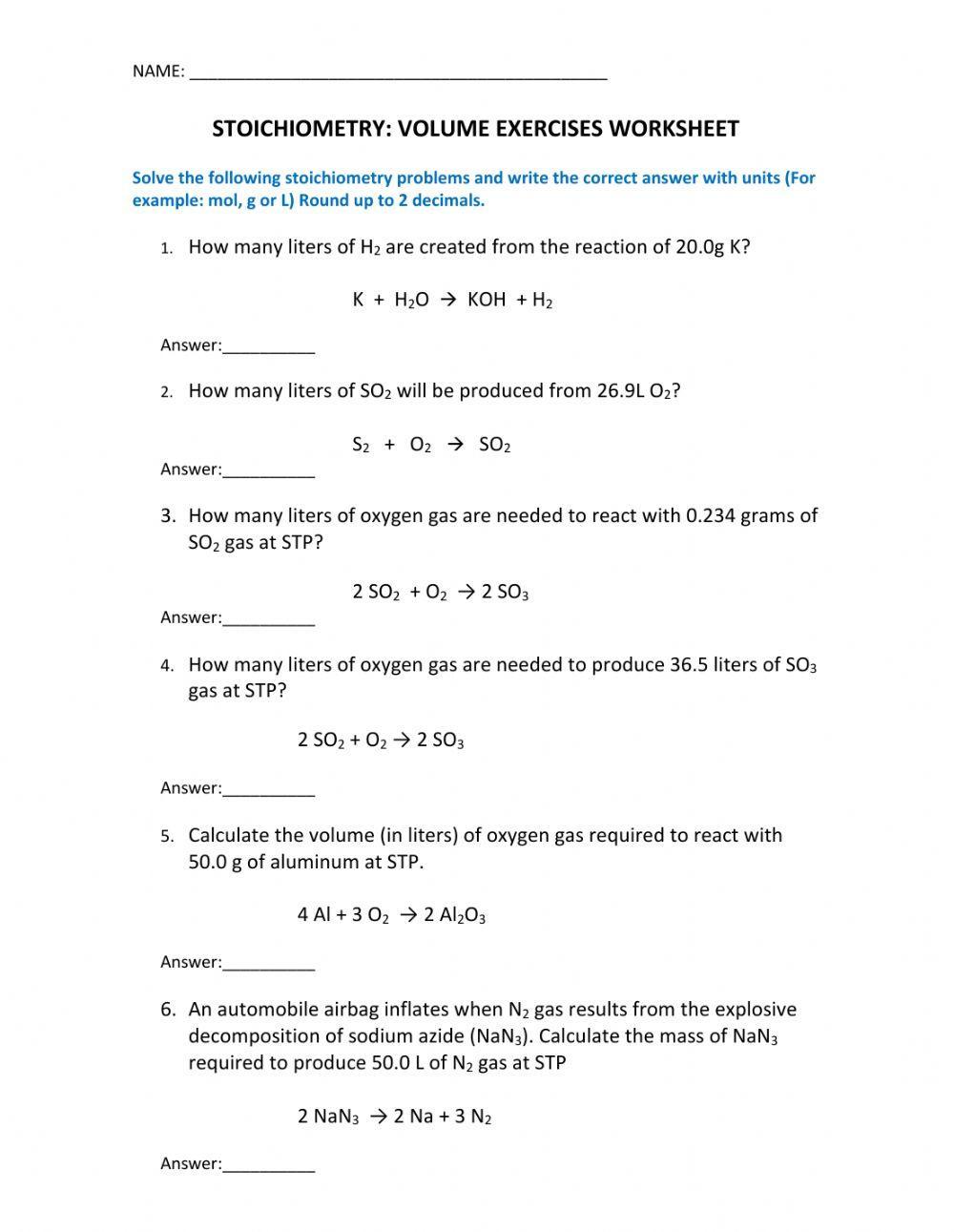 11  Stoichiometric Calculations Worksheet MatthiasDemar