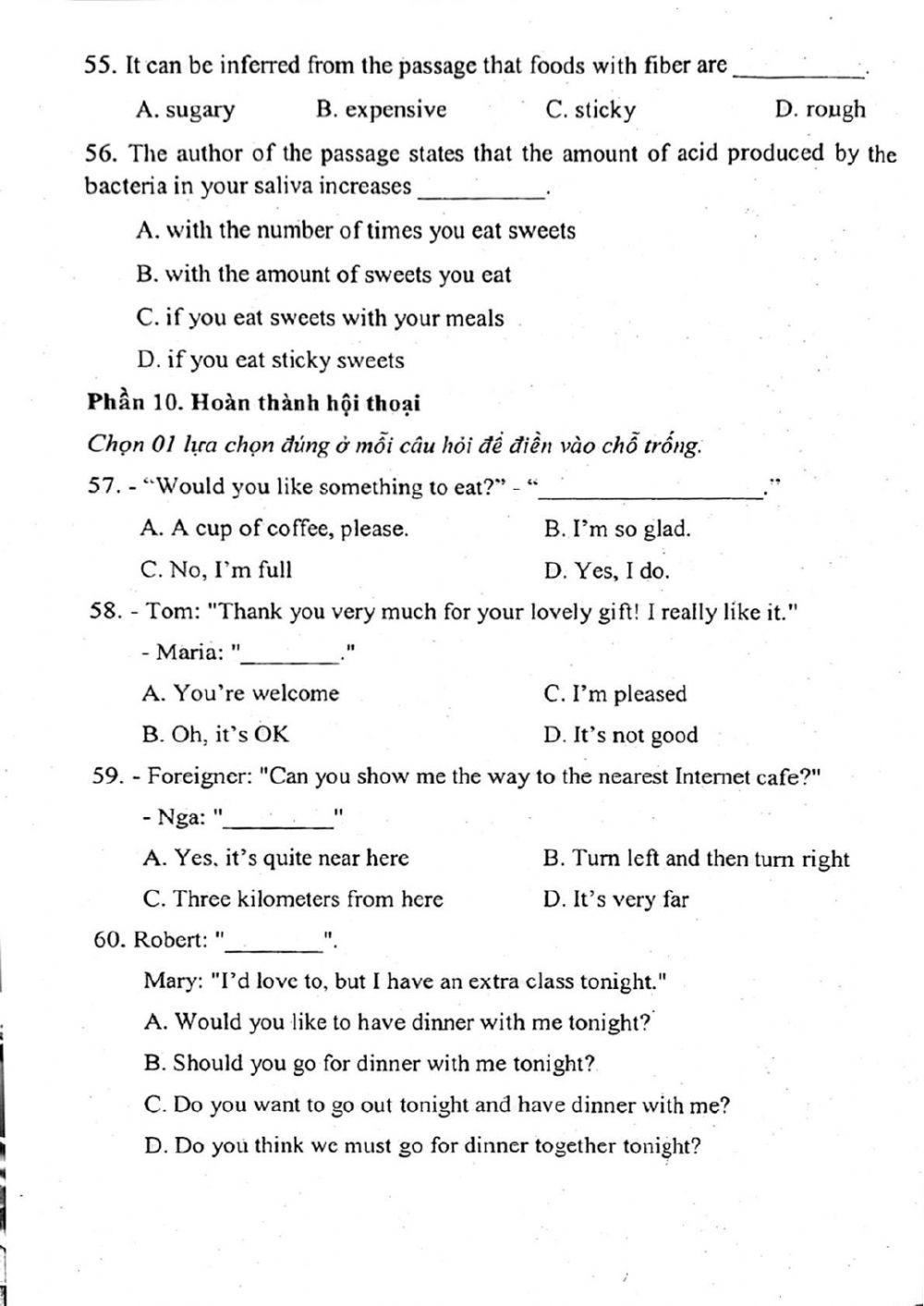 Đề thi đánh giá năng lực ngoại ngữ Tiếng Anh vào lớp 10 Chuyên ngoại ngữ - Số 1.2