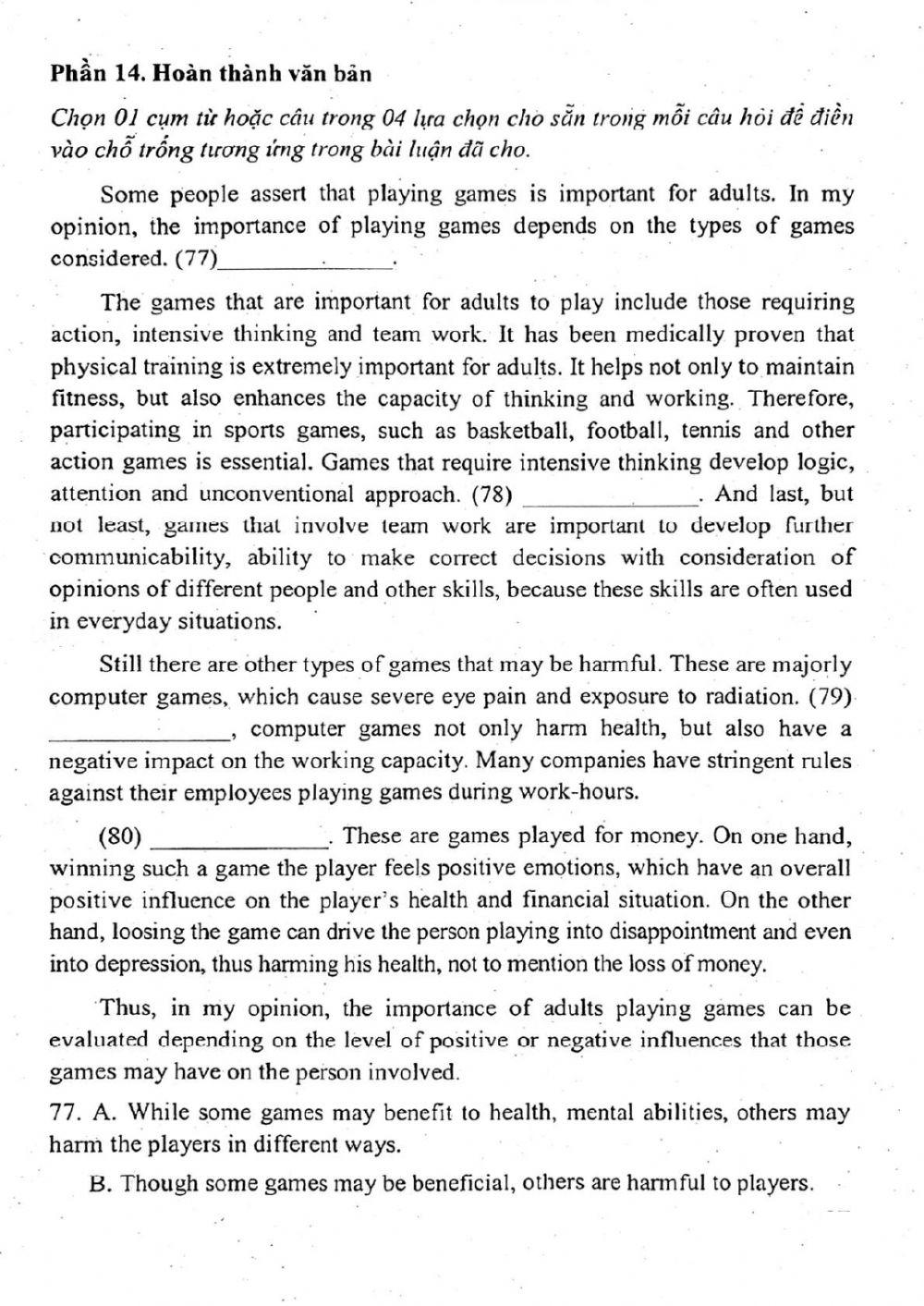 Đề thi đánh giá năng lực ngoại ngữ Tiếng Anh vào lớp 10 Chuyên ngoại ngữ - Số 1.2