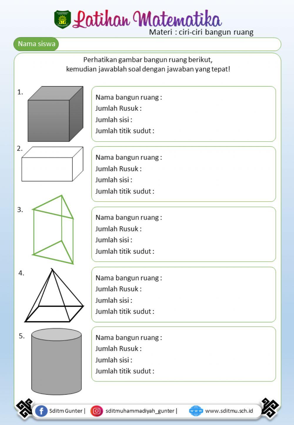 Ciri Ciri Bangun Ruang Interactive Worksheet Riset
