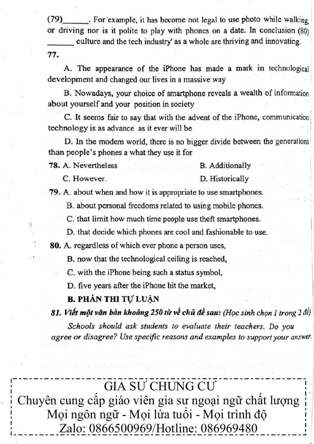 Đề thi đánh giá năng lực ngoại ngữ Tiếng Anh vào lớp 10 Chuyên ngoại ngữ - Số 2.2