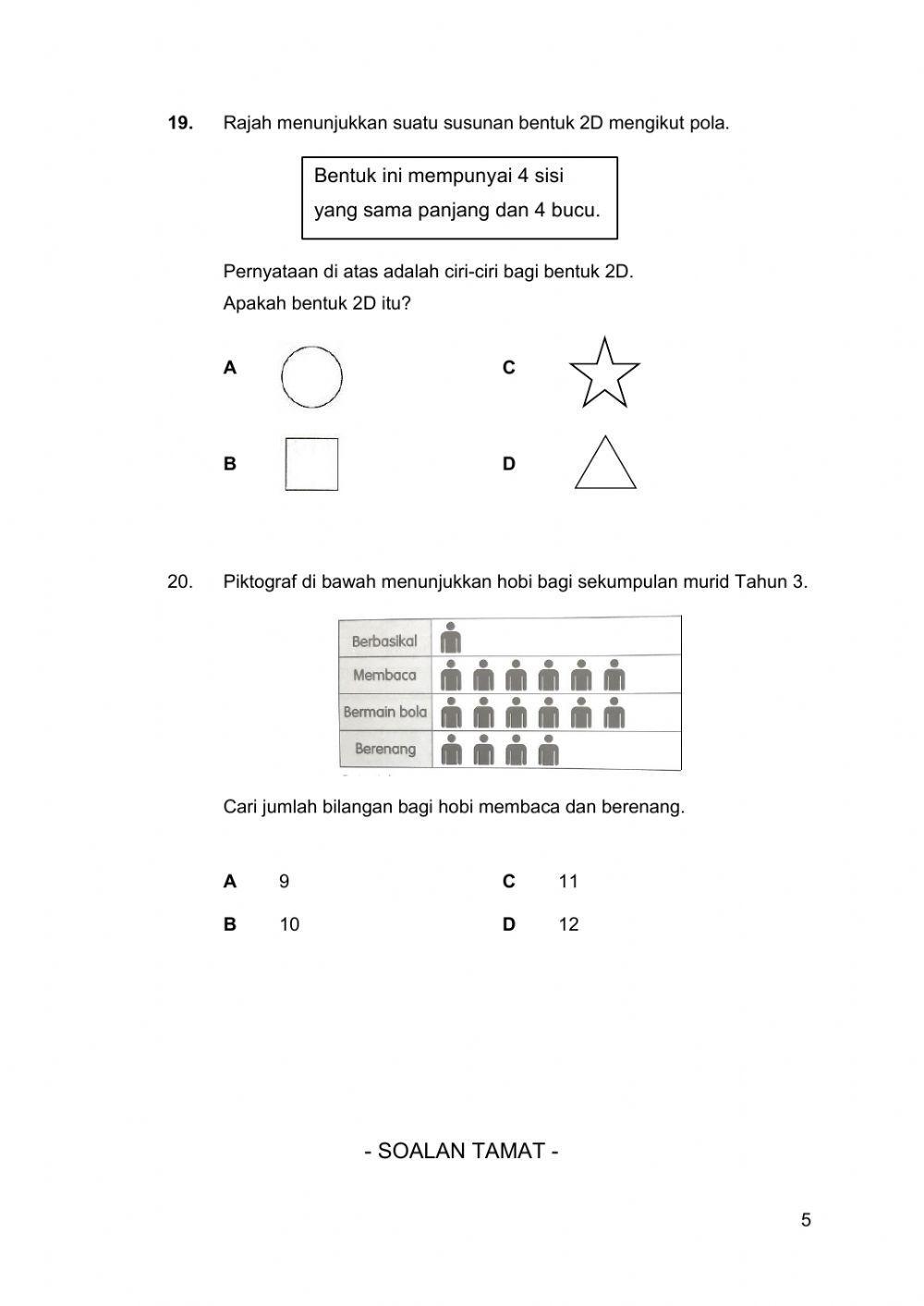 Kuiz Matematik Tahun 1