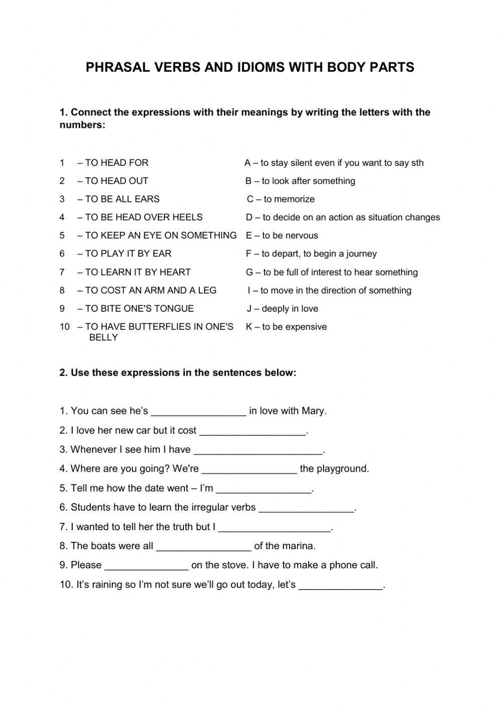 Phrasal verbs and Idioms with Body Parts