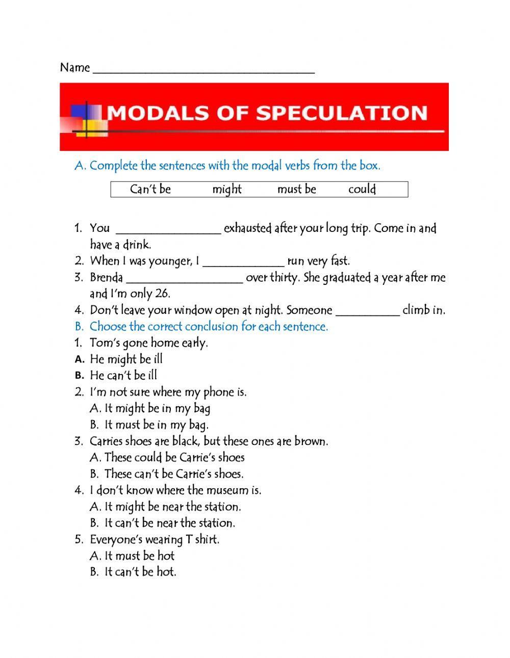 Modal verbs of speculation