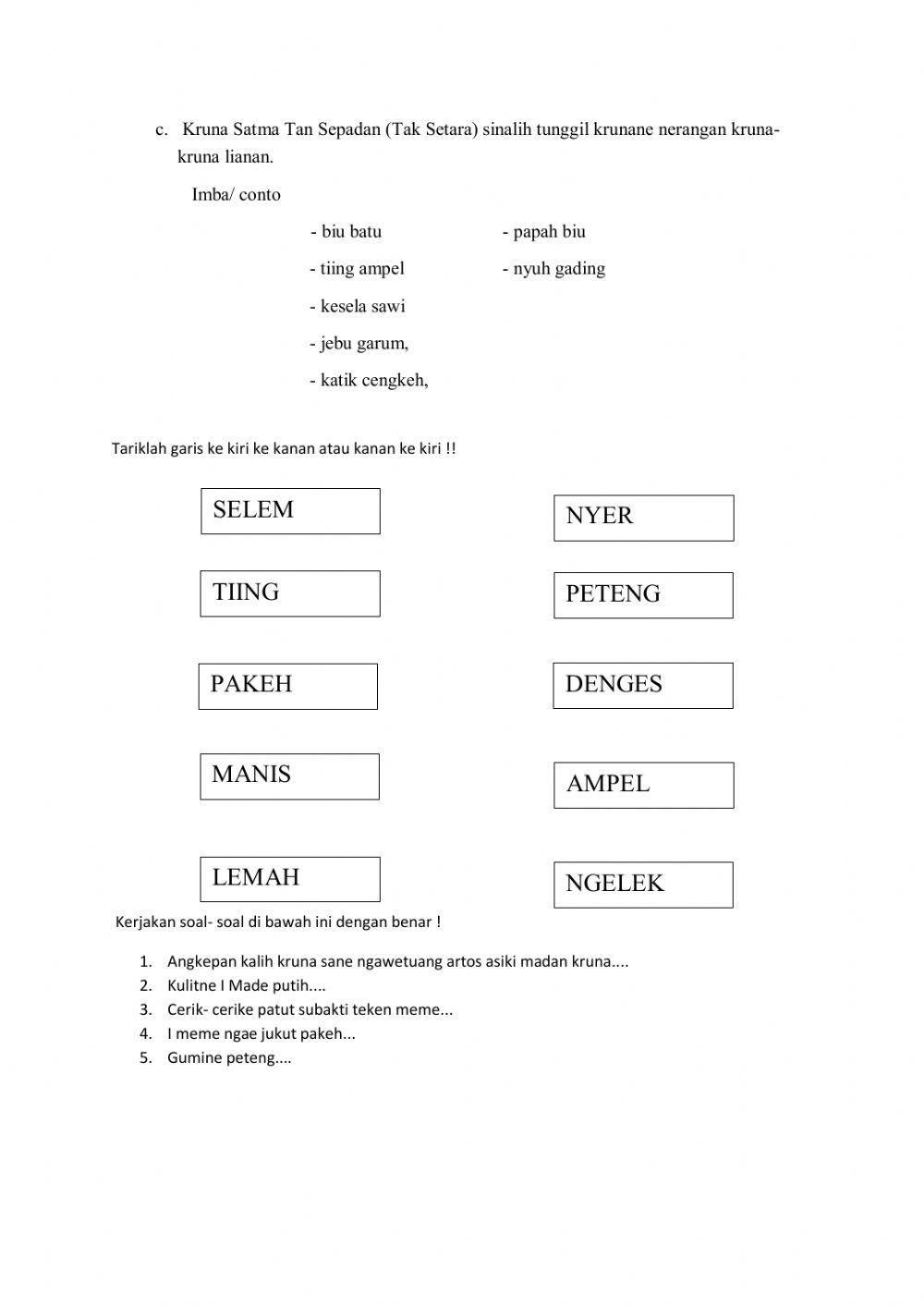 Lembar kerja peserta Didik mapel Bahasa bali
