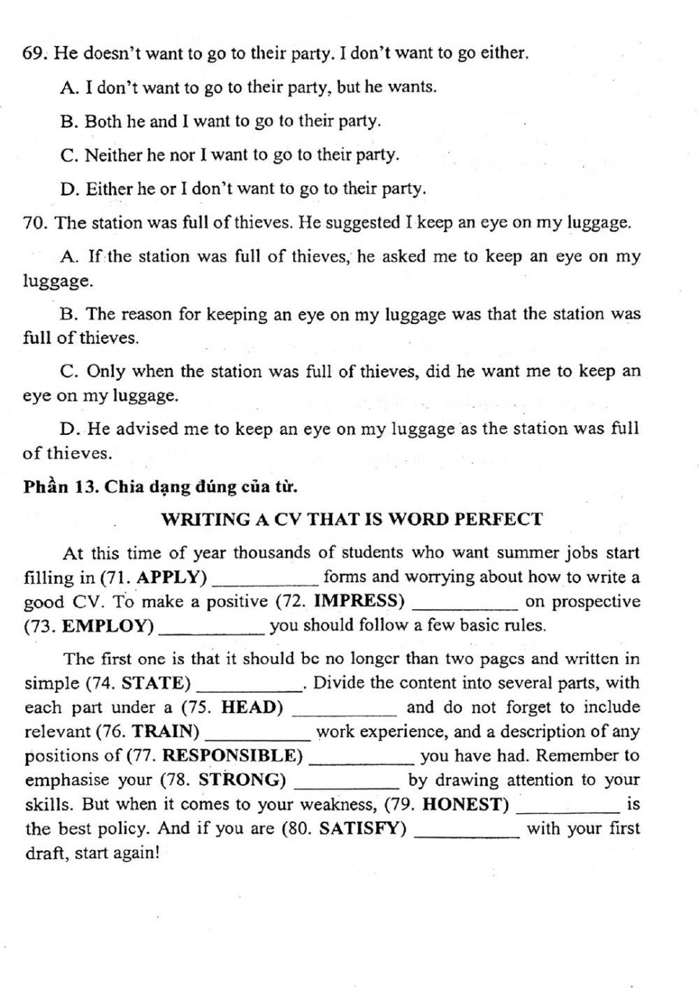 Đề thi đánh giá năng lực ngoại ngữ Tiếng Anh vào lớp 10 Chuyên ngoại ngữ - Số 3.2
