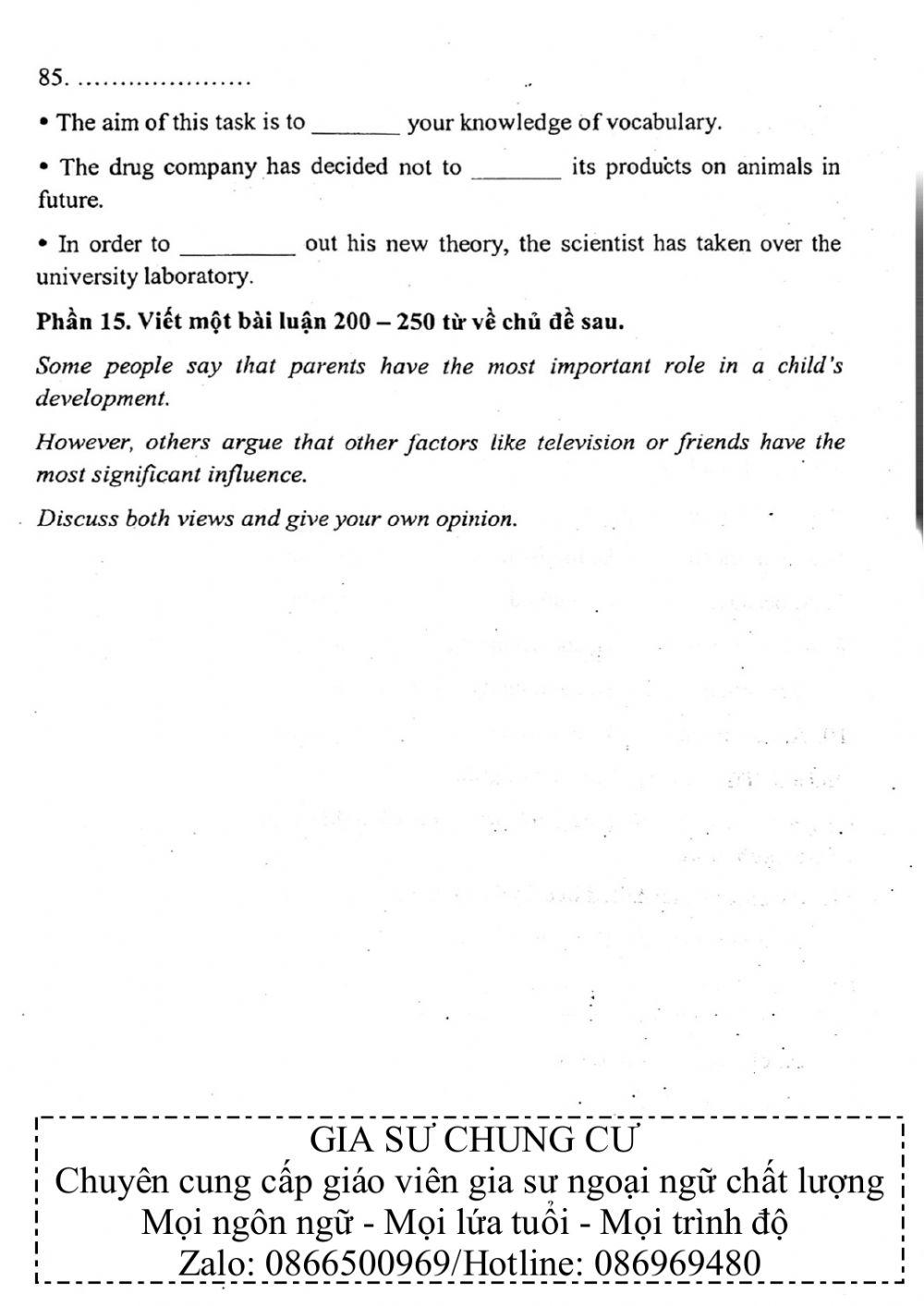 Đề thi đánh giá năng lực ngoại ngữ Tiếng Anh vào lớp 10 Chuyên ngoại ngữ - Số 3.2
