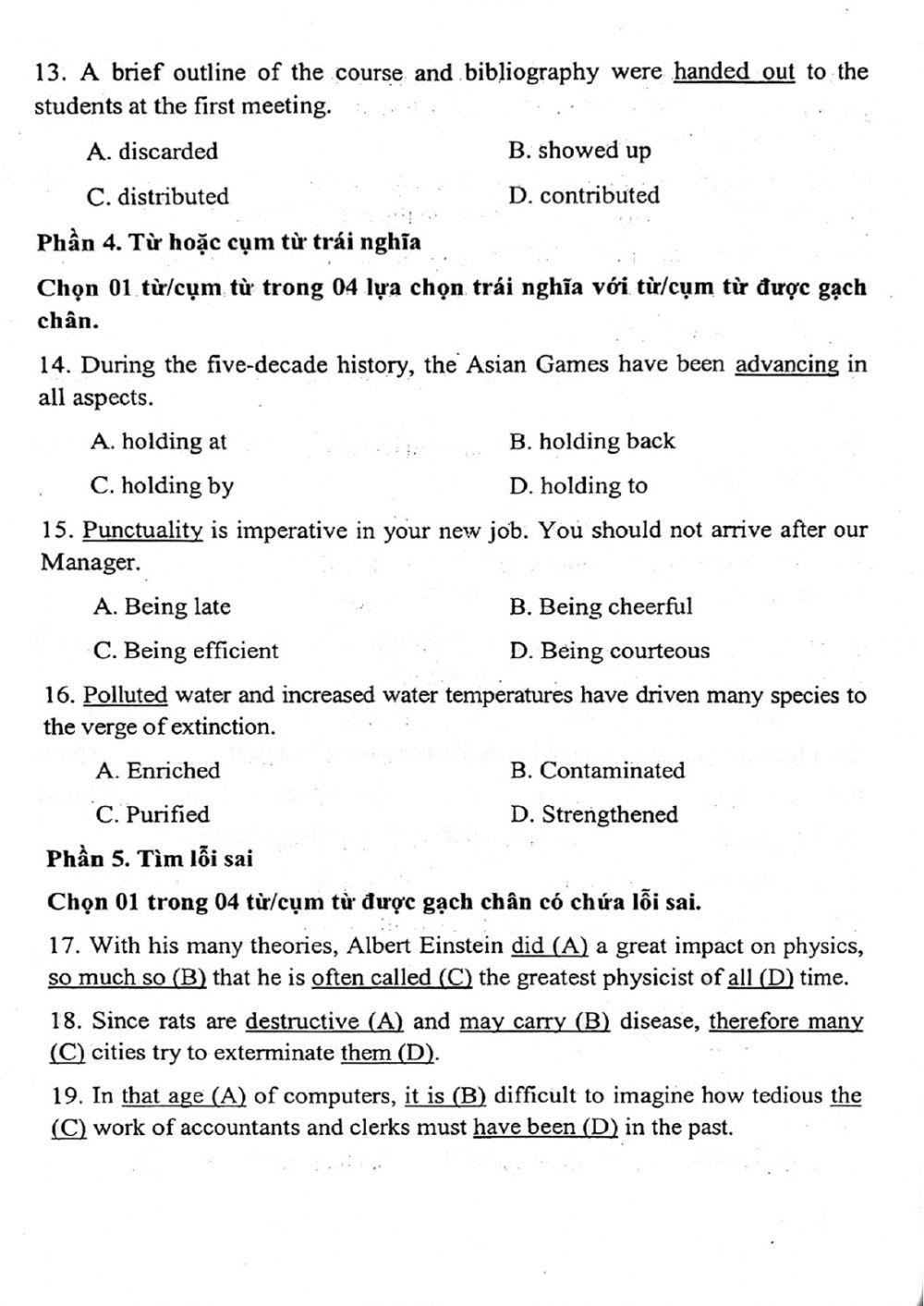Đề thi đánh giá năng lực ngoại ngữ Tiếng Anh vào lớp 10 Chuyên ngoại ngữ - Số 4.1