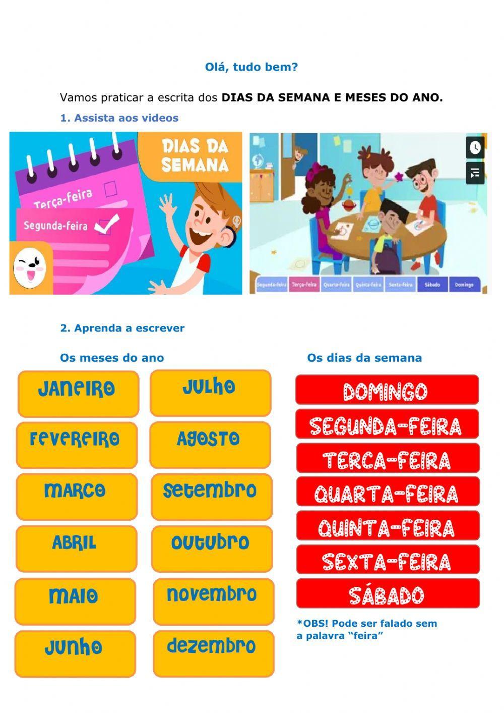 Dias da semana e meses