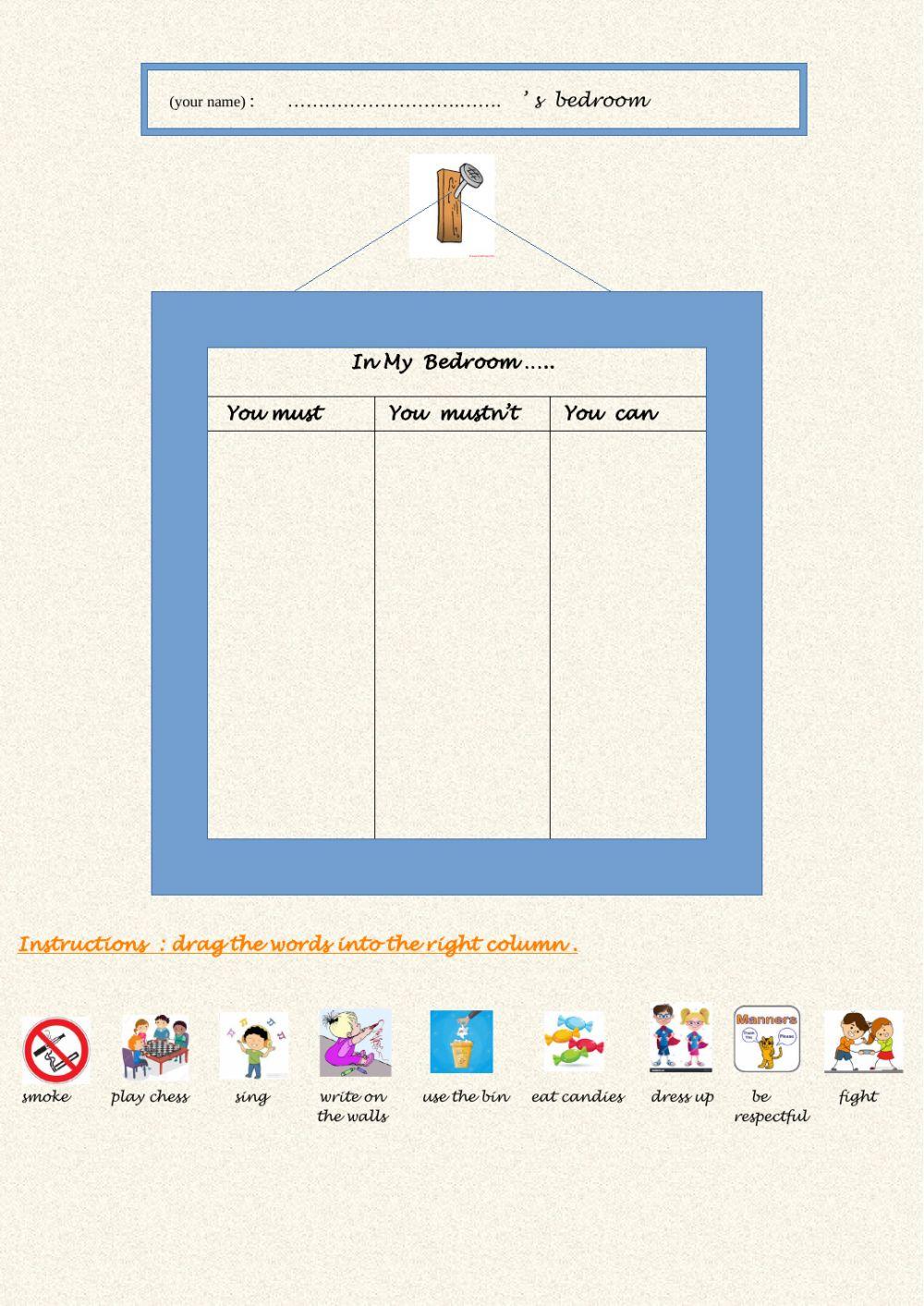 Must- mustn't- can : my bedroom rules