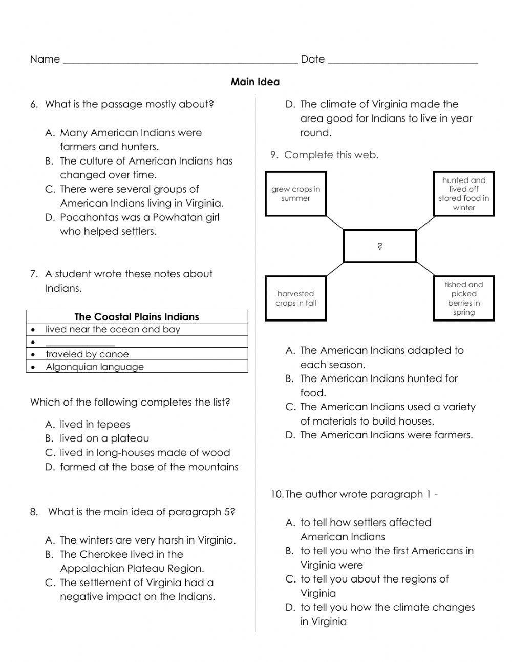Virginia Main Idea Passage