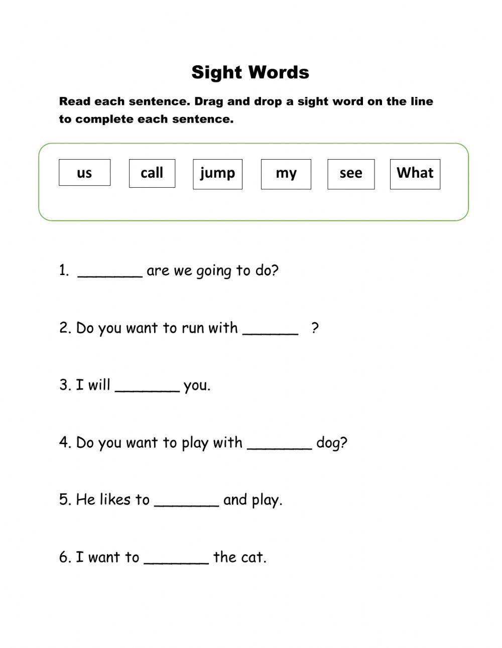 Sight Words 7 Free Interactive Worksheets 654530