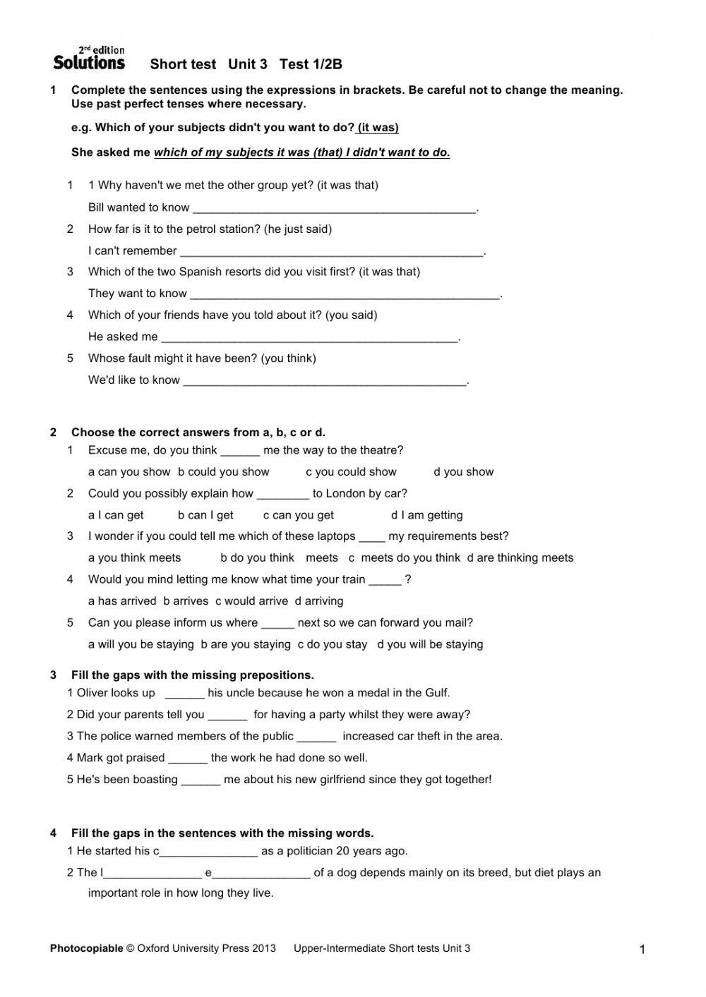 Solutions Upper-Intermediate short quiz 3B