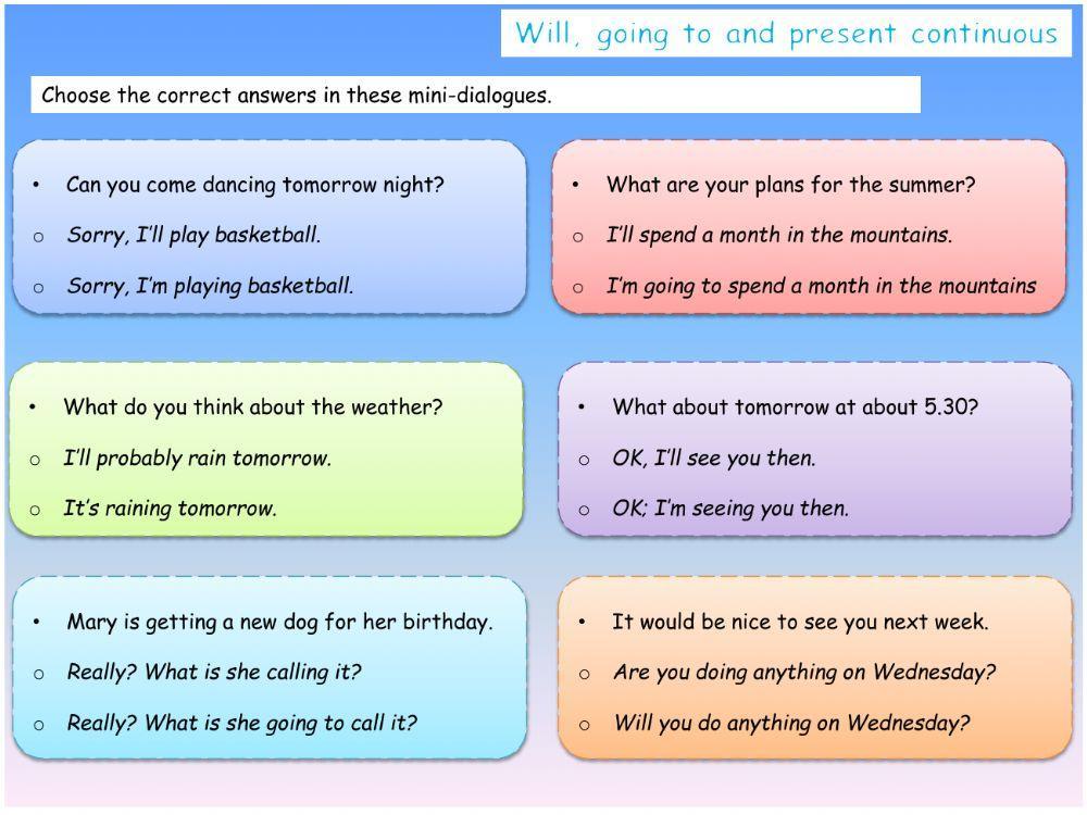 Will, going to or present continuous?