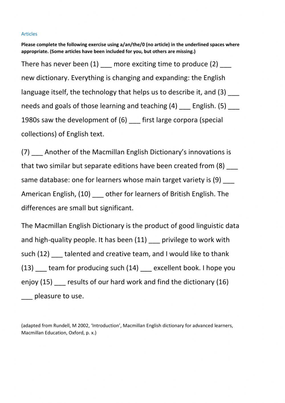 Articles self-check with answers below