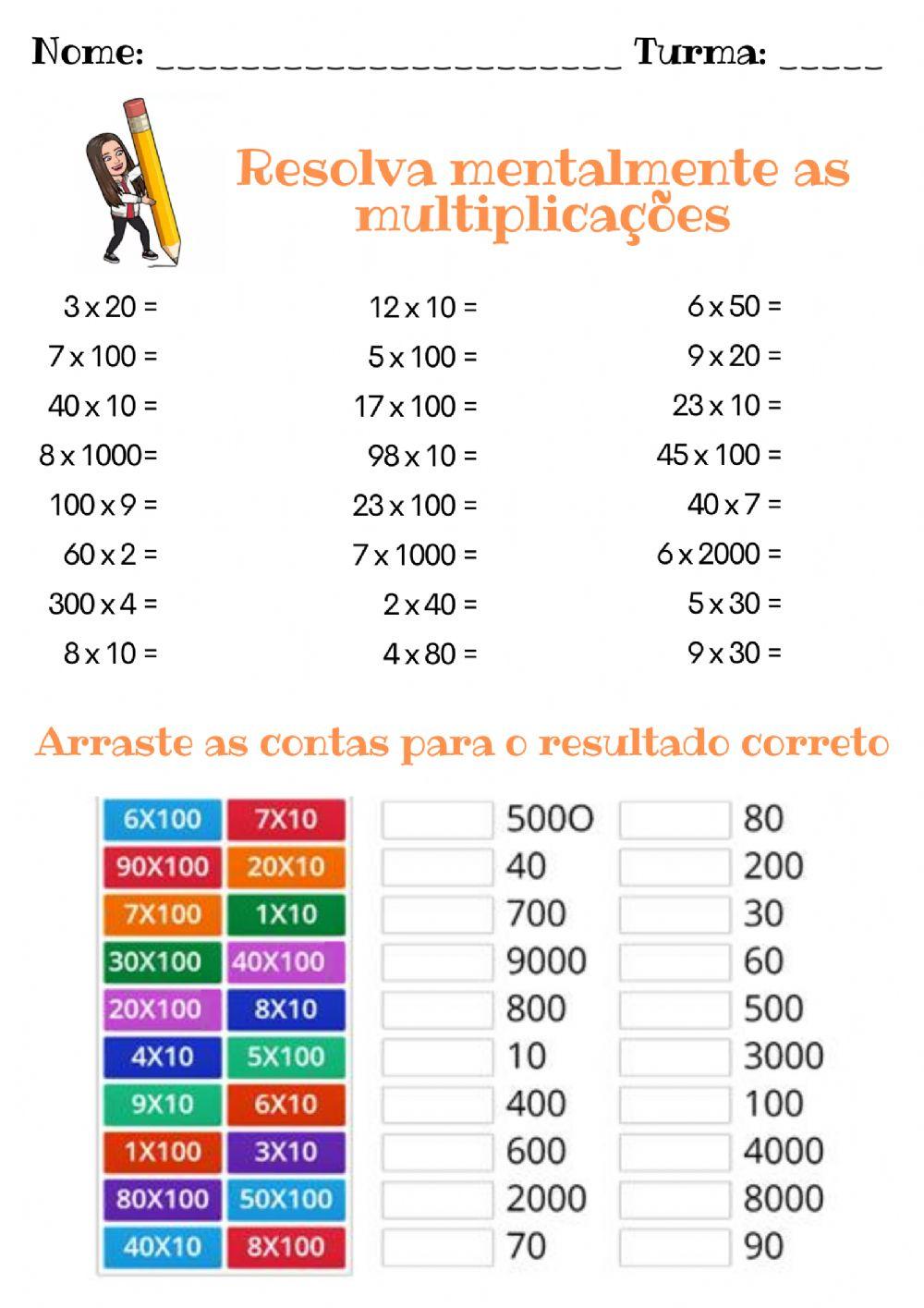 Multiplicação (10, 100 e 1.000)