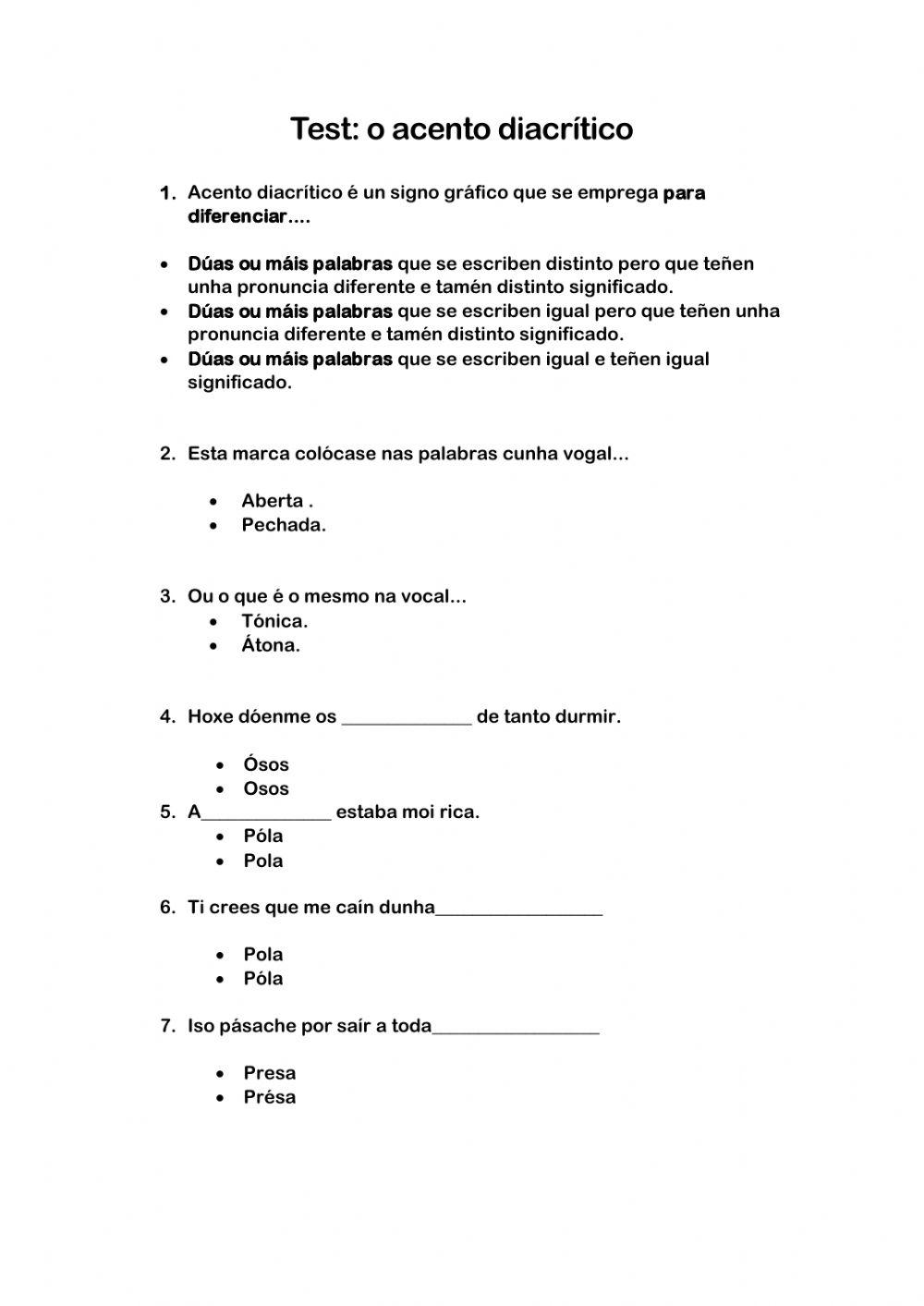 Test o acento diacritico worksheet Live Worksheets Test o acento diacritico worksheet Live Worksheets
