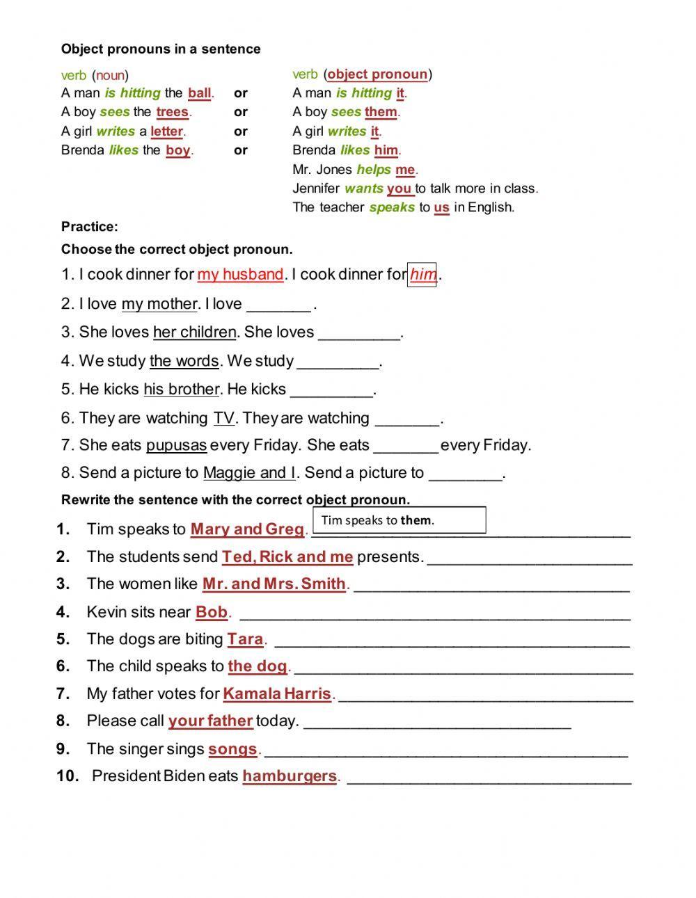 Object Pronouns in Sentences