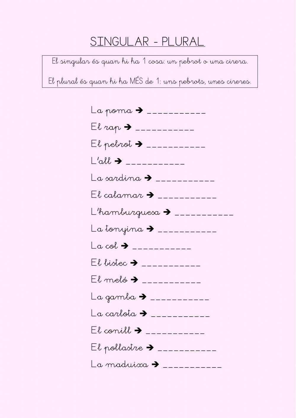 Singular i plural dels aliments