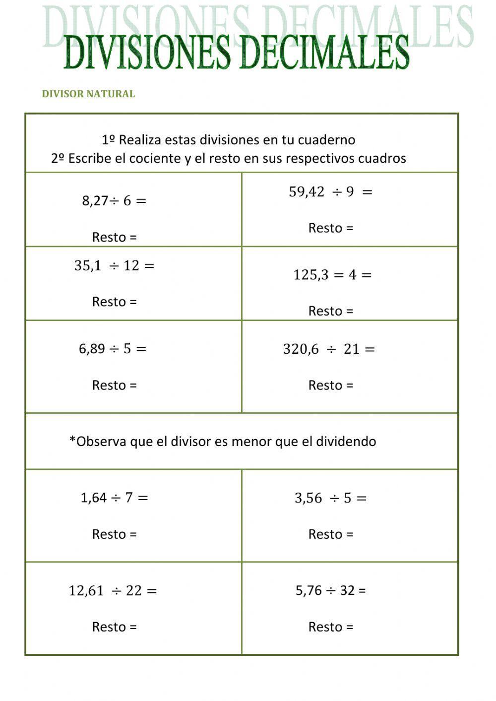 Divisiones decimales