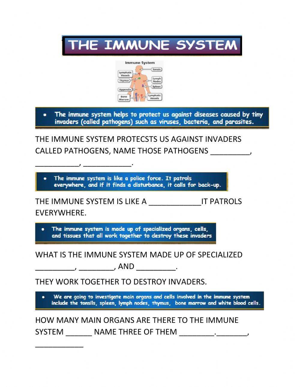 The immune system Live Worksheets