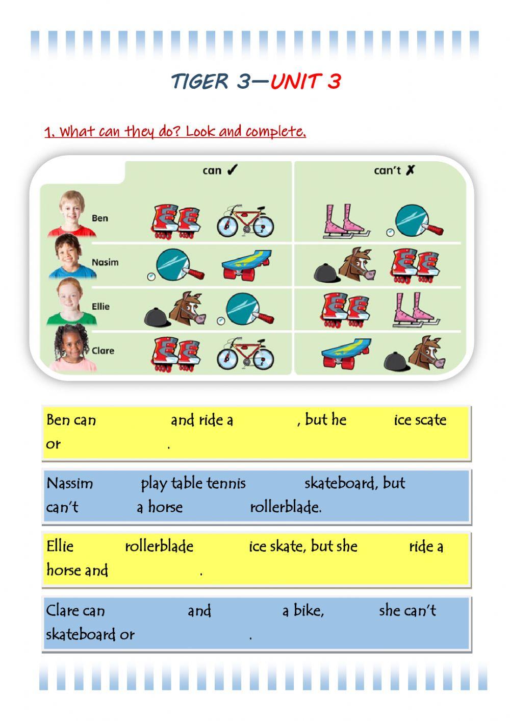 What can they do? - Tiger 3 - Unit 3 - Can - Can't