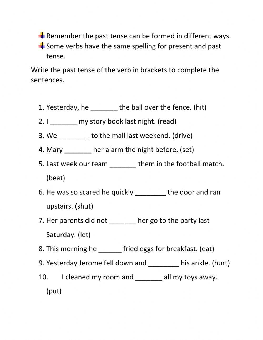 Past Tense Verbs no spell change Past Tense Verbs no spell change
