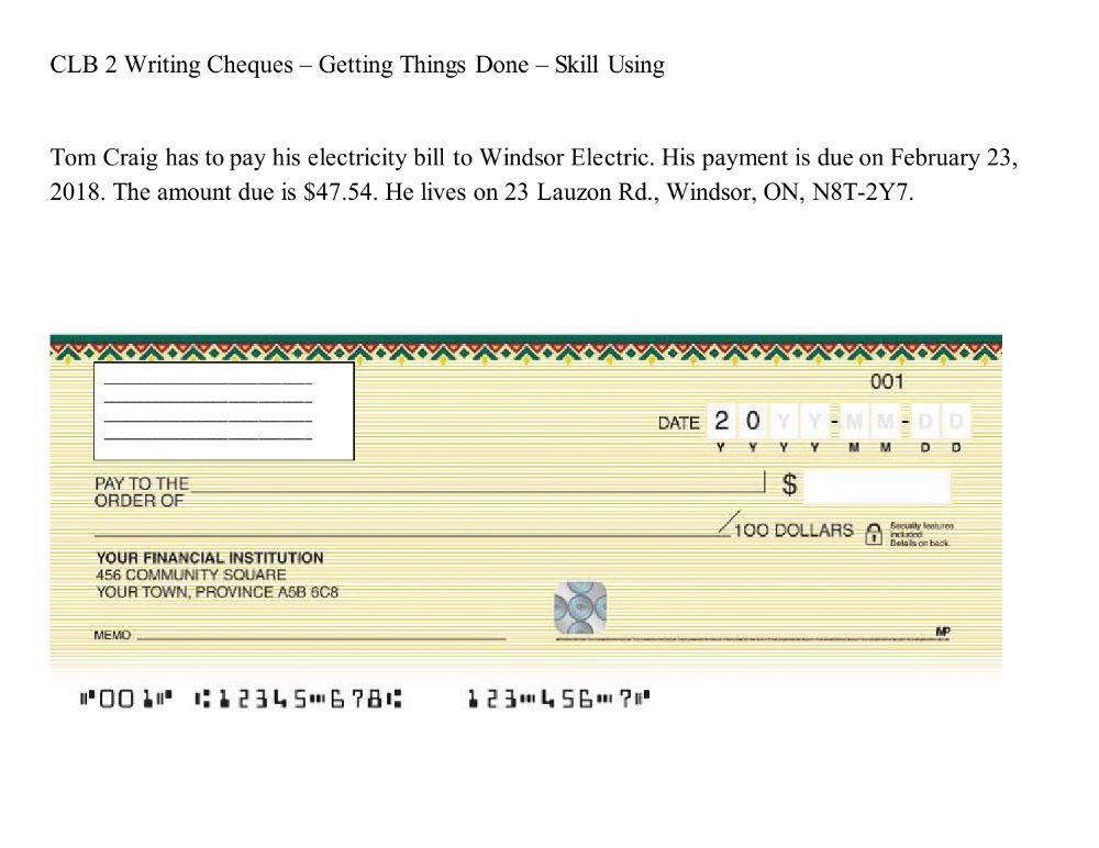 Filling out a cheque