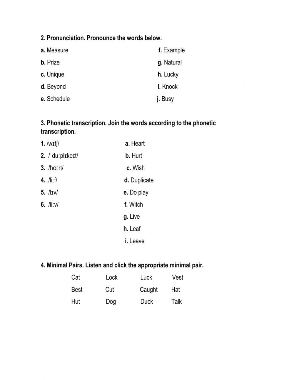 Consonant and open vowel sounds practice