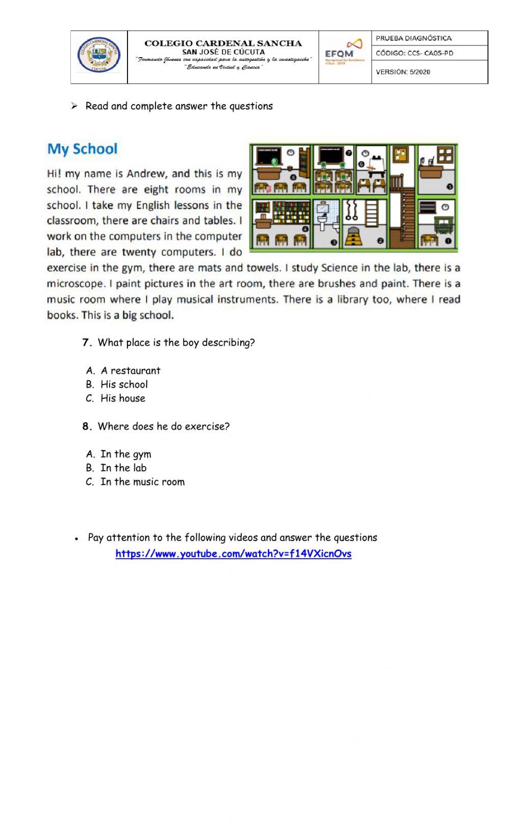 English diagnostic test fourth grade
