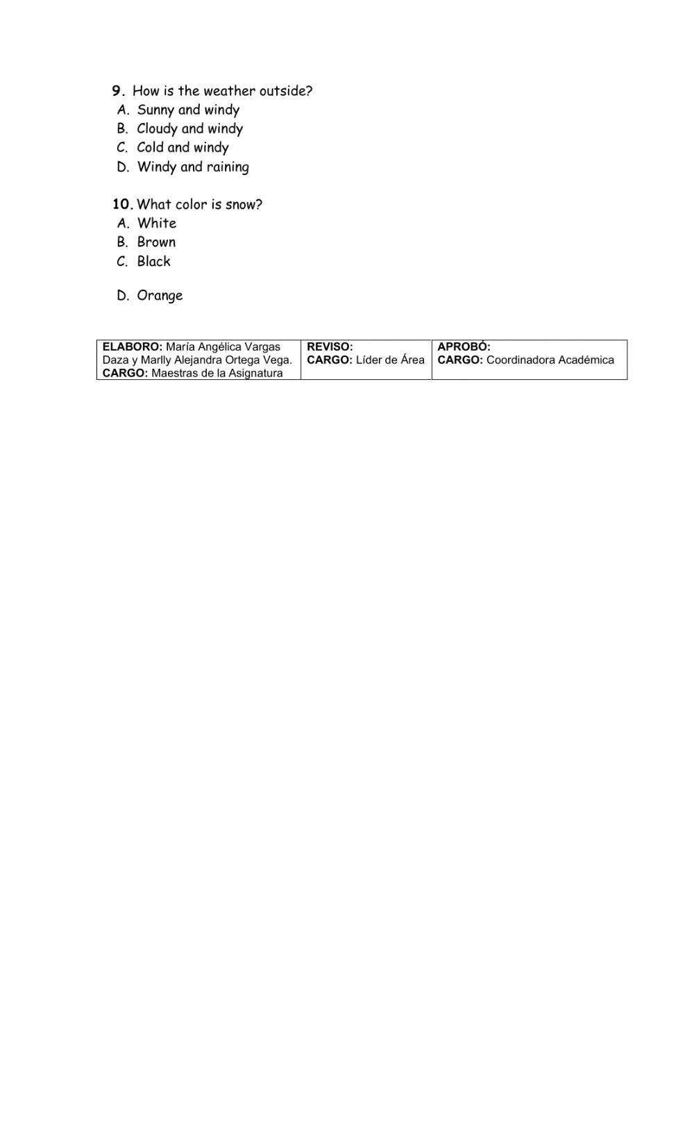 English diagnostic test fourth grade