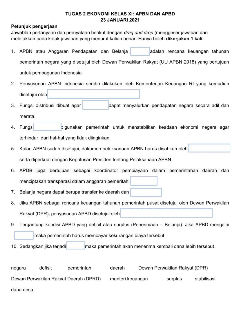 Kelas XI Kuis APBN dan APBD