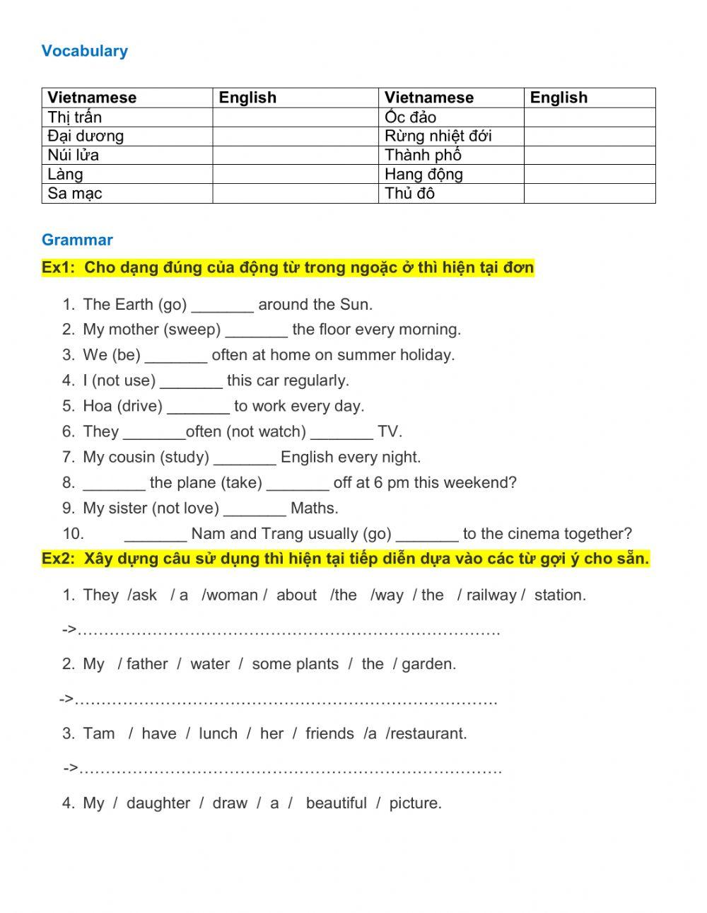 Present Simple - Present Continuous + Past Simple- Grade 6