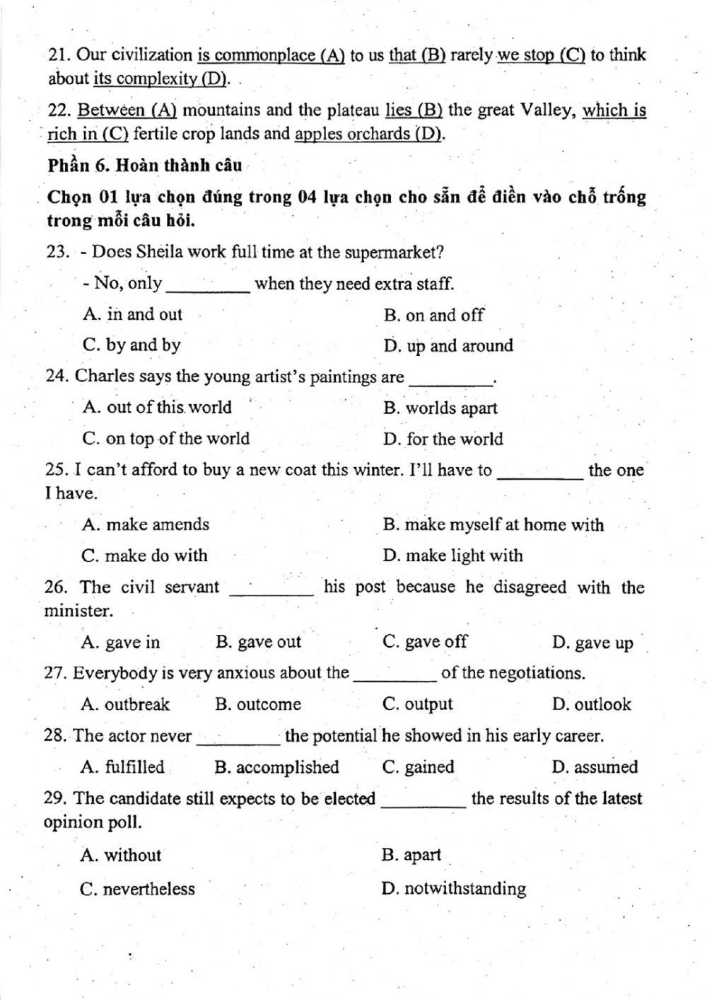 Đề thi đánh giá năng lực ngoại ngữ Tiếng Anh vào lớp 10 Chuyên ngoại ngữ - Số 5.1