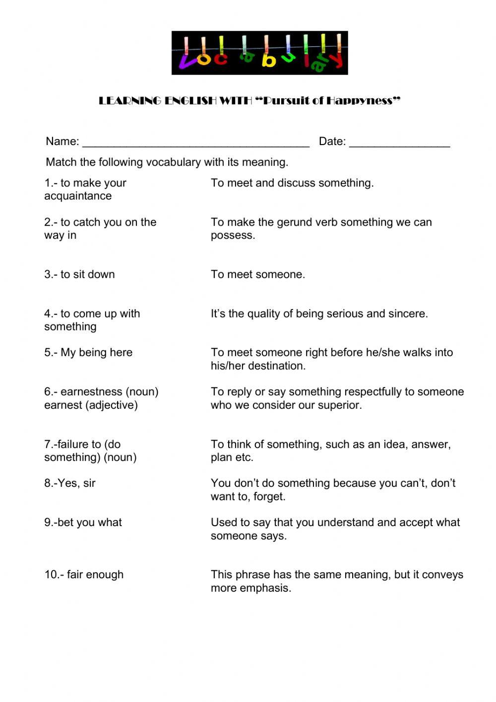 Vocabulary Pursuit of Happyness Movie