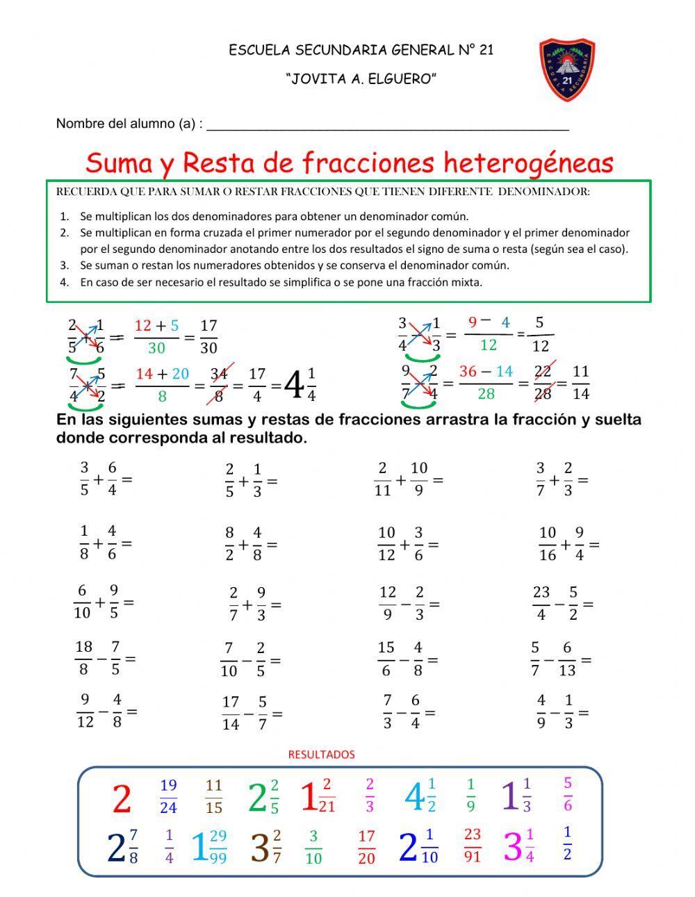 Suma y resta de fracciones heterogéneas