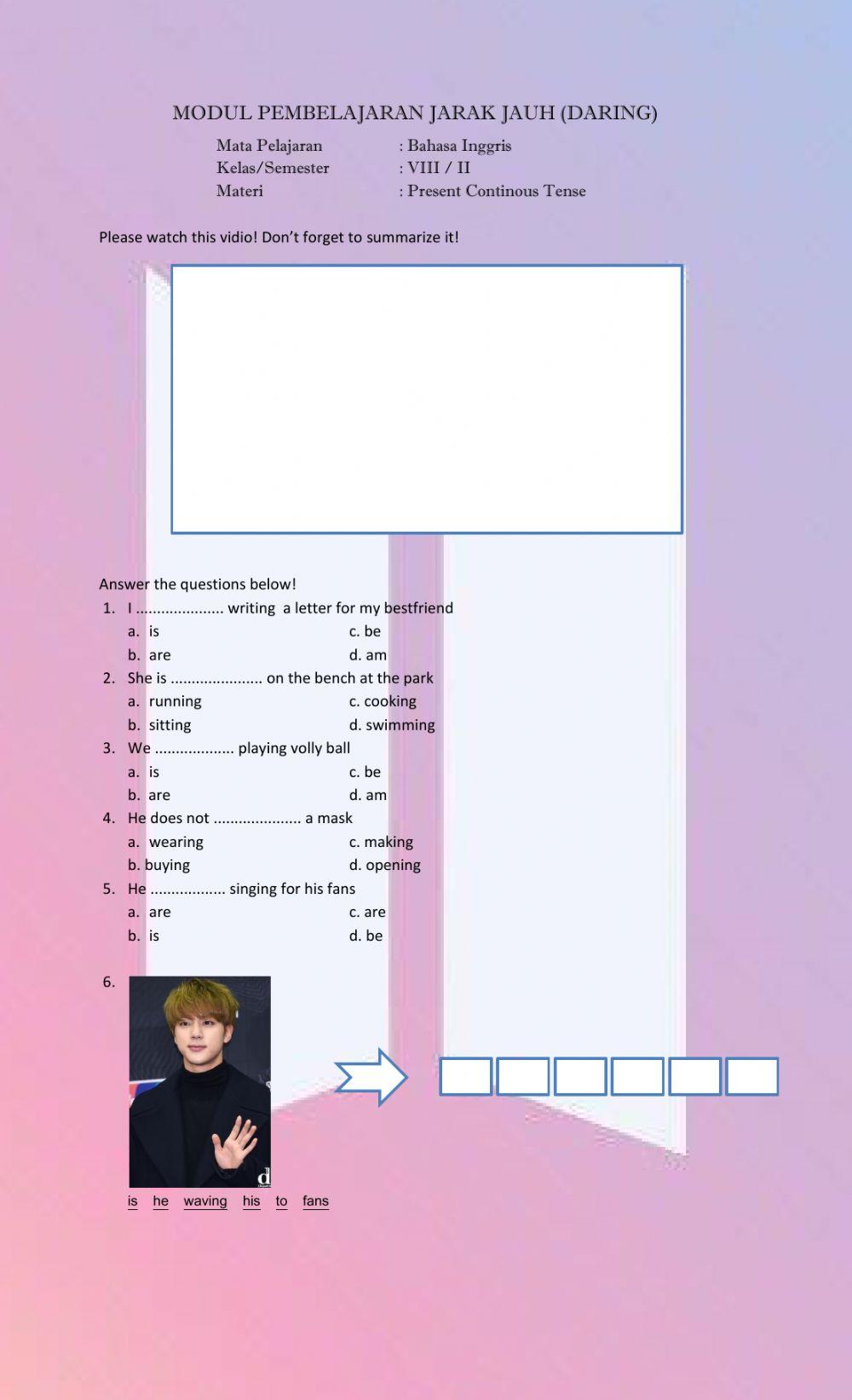 Bahasa Inggris 8-2 (Present Continous Tense) Minggu ke 3