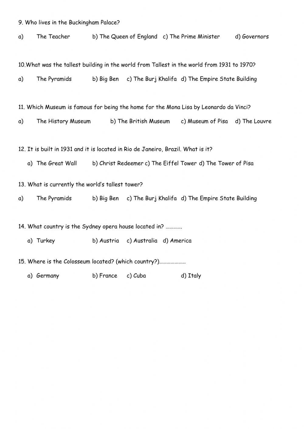 Famous Tourist attractions from around the world.